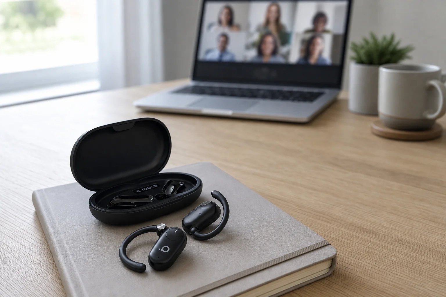 Fone de ouvido Basike open-ear preto com estojo de carregamento