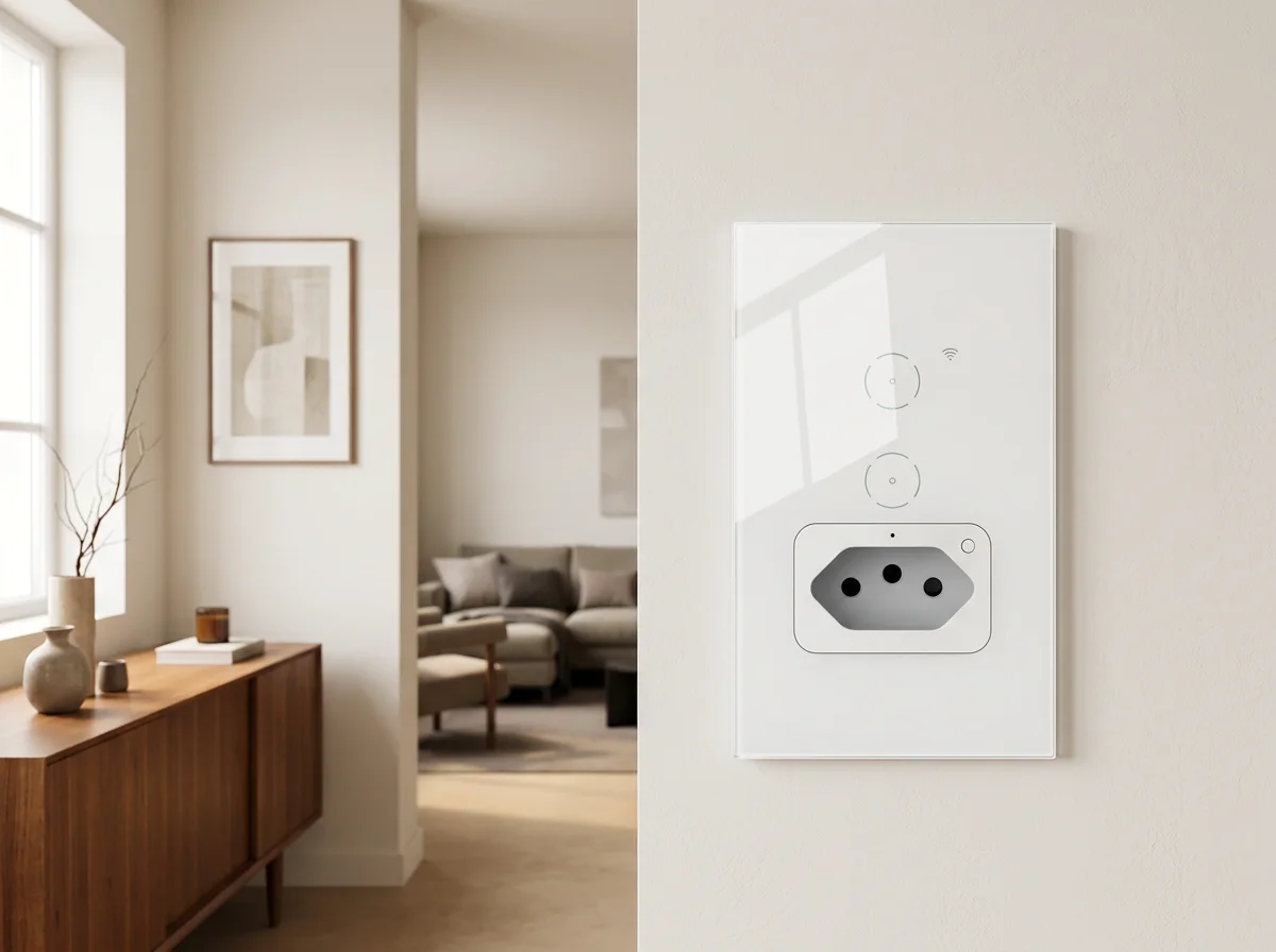 Interruptor inteligente touch com 2 botões e tomada